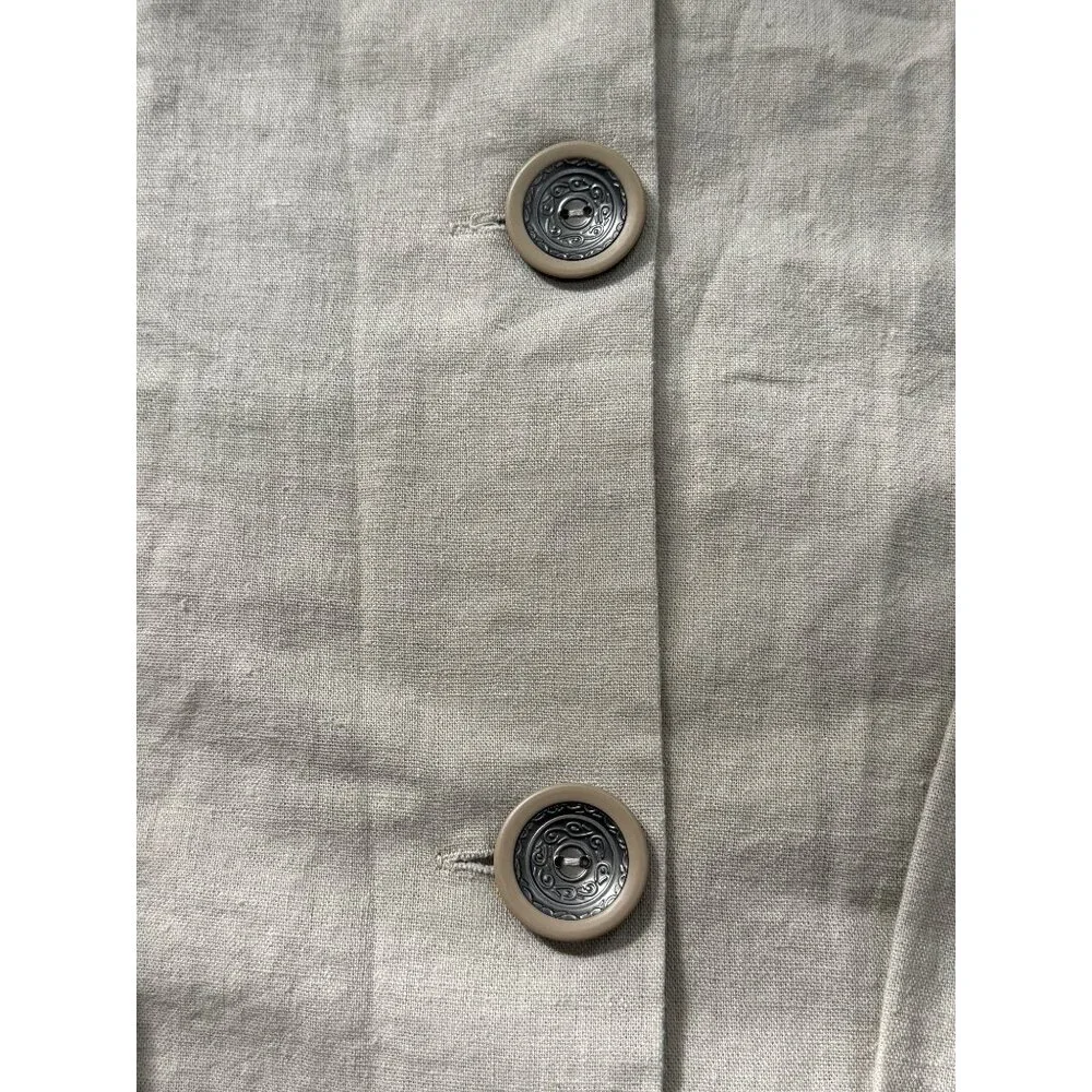 ForCynthia Sleeveless Shirt Dress Linen Blend Button-Up Smocked Pockets Size L - Picture 5 of 8